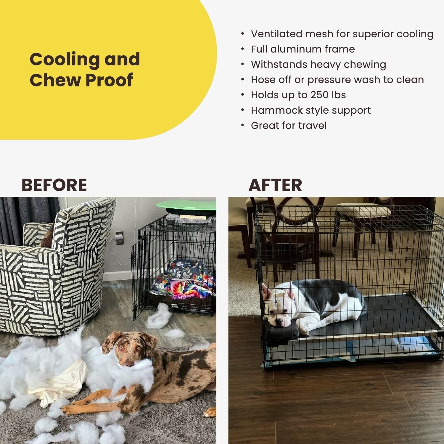 Indestructible Chew Proof Elevated Dog Bed - Large, Black Mesh for Ultimate Comfort
